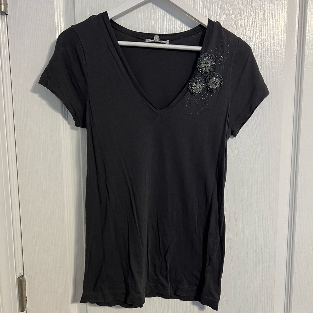 Gray flower beaded J. crew top medium